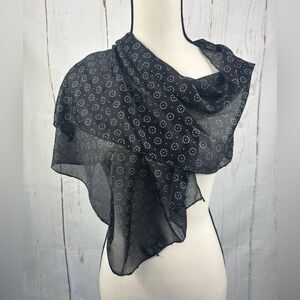 Black Scarf w/ White Ornaments Semi Sheer